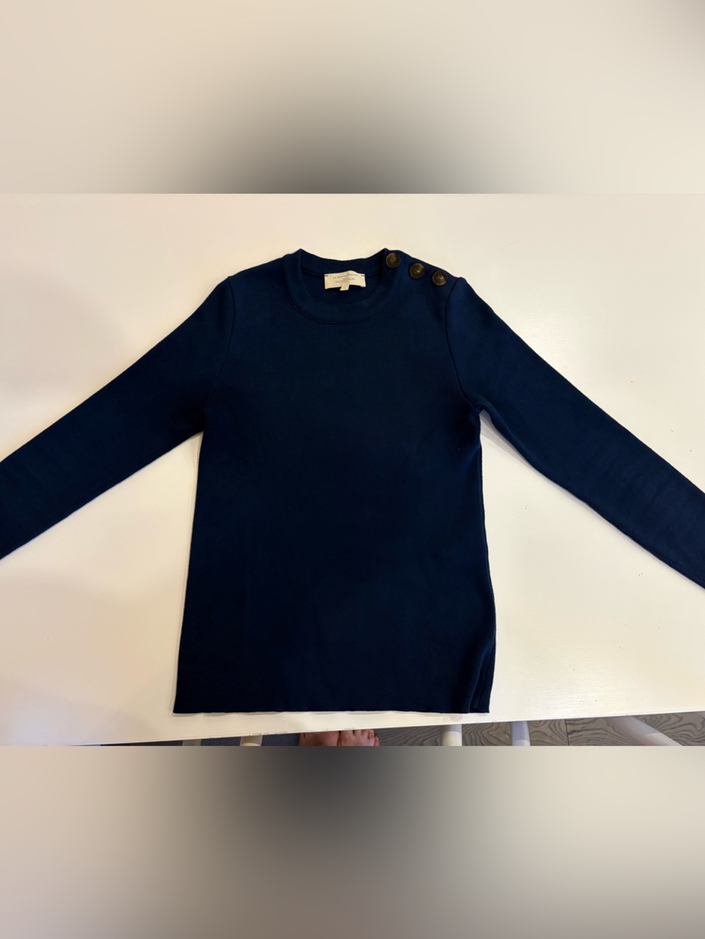 Sezane **Navy** Crewneck Sweater with Shoulder Buttons - Picture 2 of 9